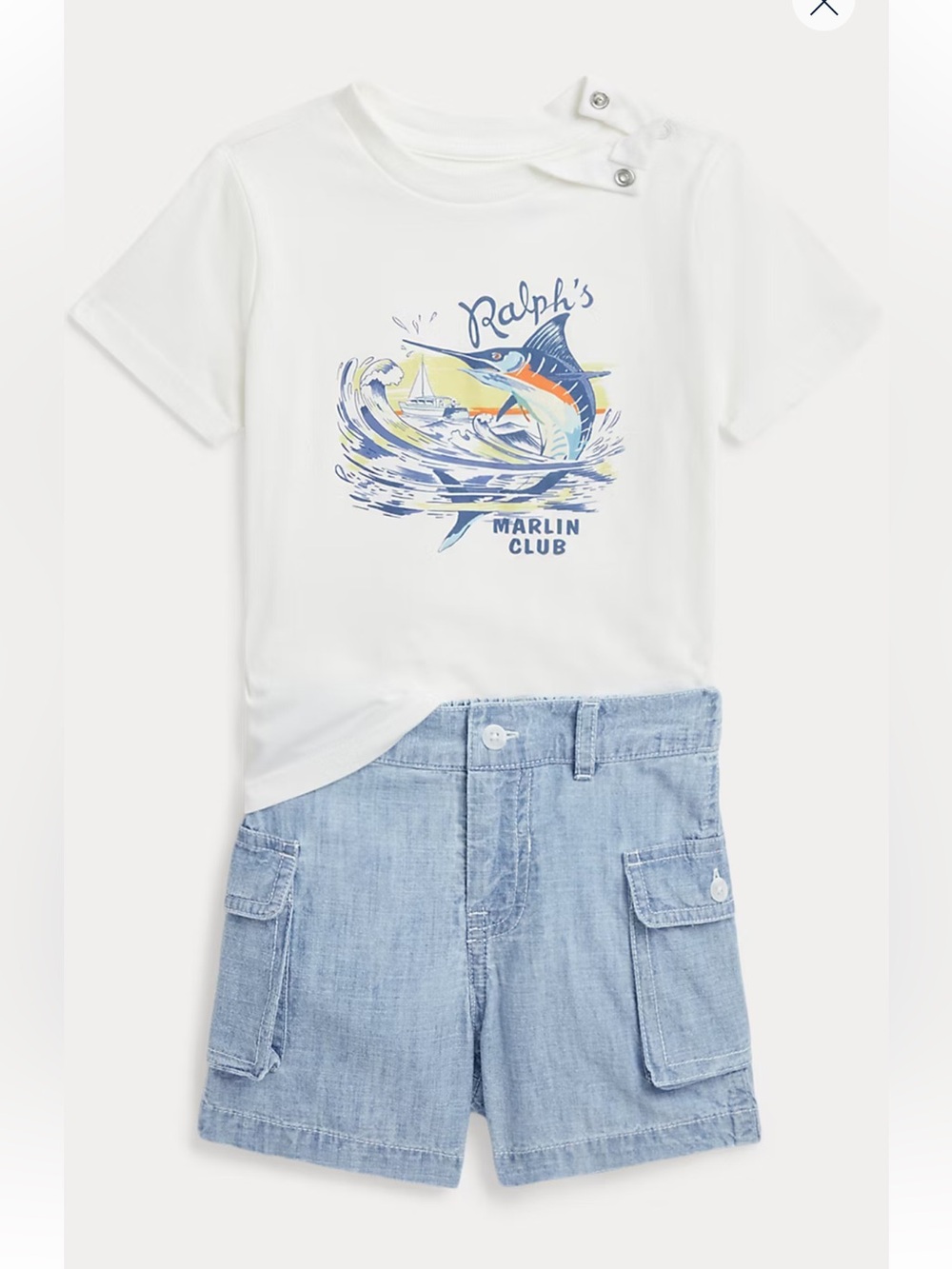 Polo by Ralph Lauren White Tee & Light Blue Shorts Kids Matching Set